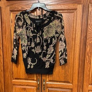 INC International Concepts Black and Gold Paisley Blouse